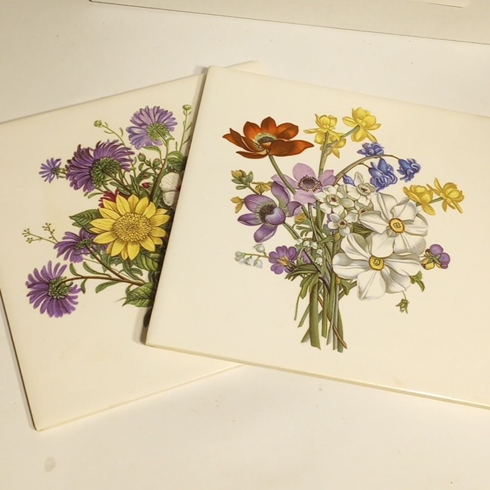 Set of Two Floral Ceramic Tiles